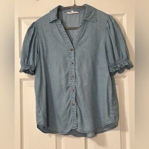 Jane + Delancey Button Down Ruffle Sleeve Denim Top Size S